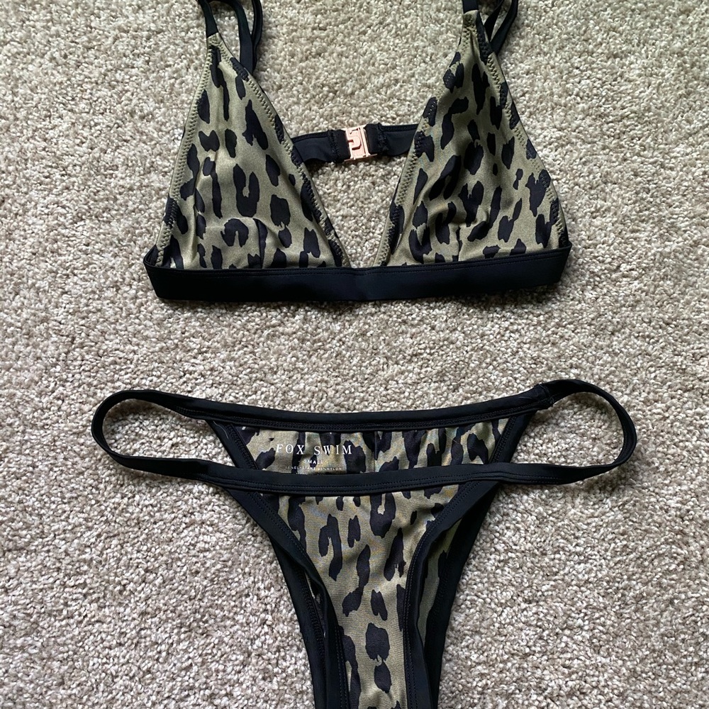 Green and black leopard print bikini